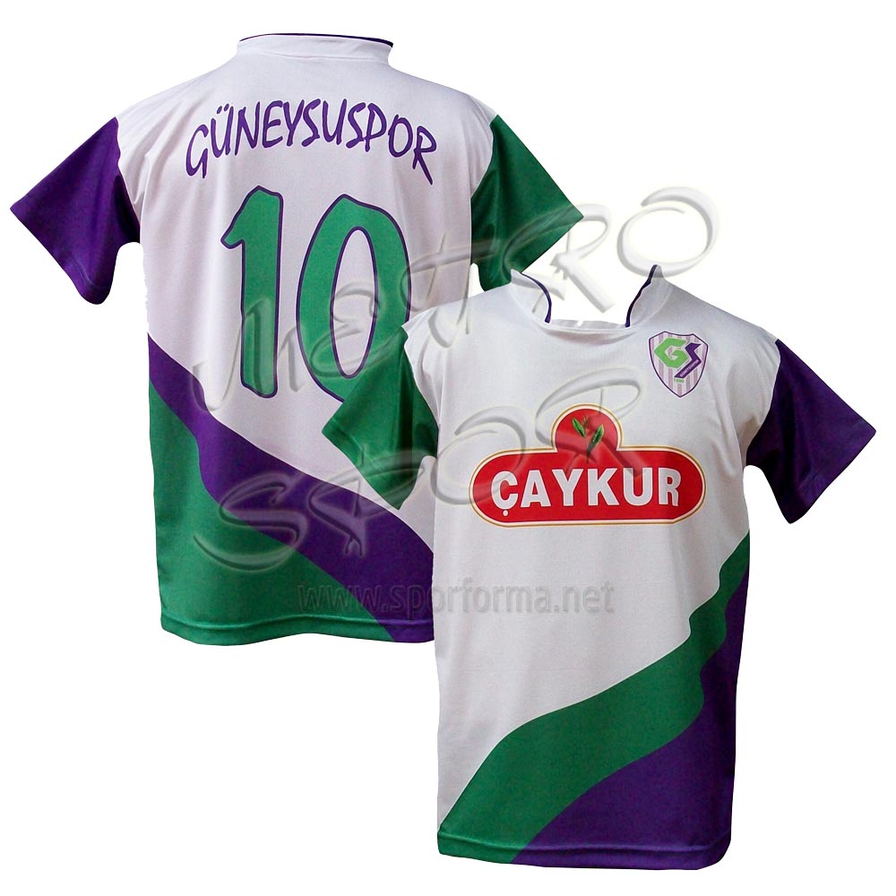 fm 801 modeli beyaz, mor ve yeşil futbol forması