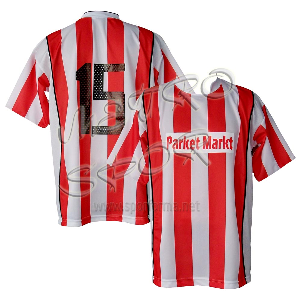 Kırmızı Beyaz Siyah çubuklu futbol forması