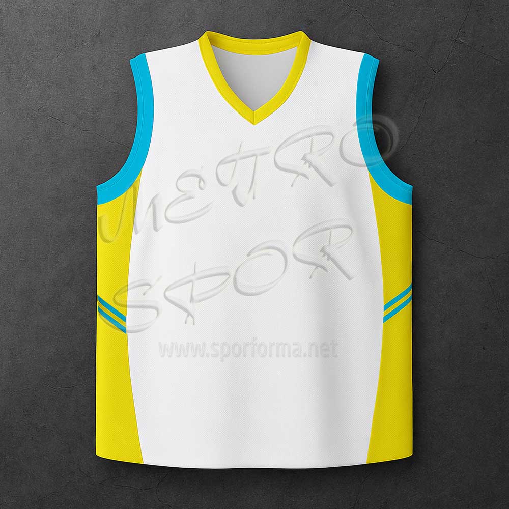 beyaz sarı ve turkuaz diamond 8 Modeli Basketbol Forması