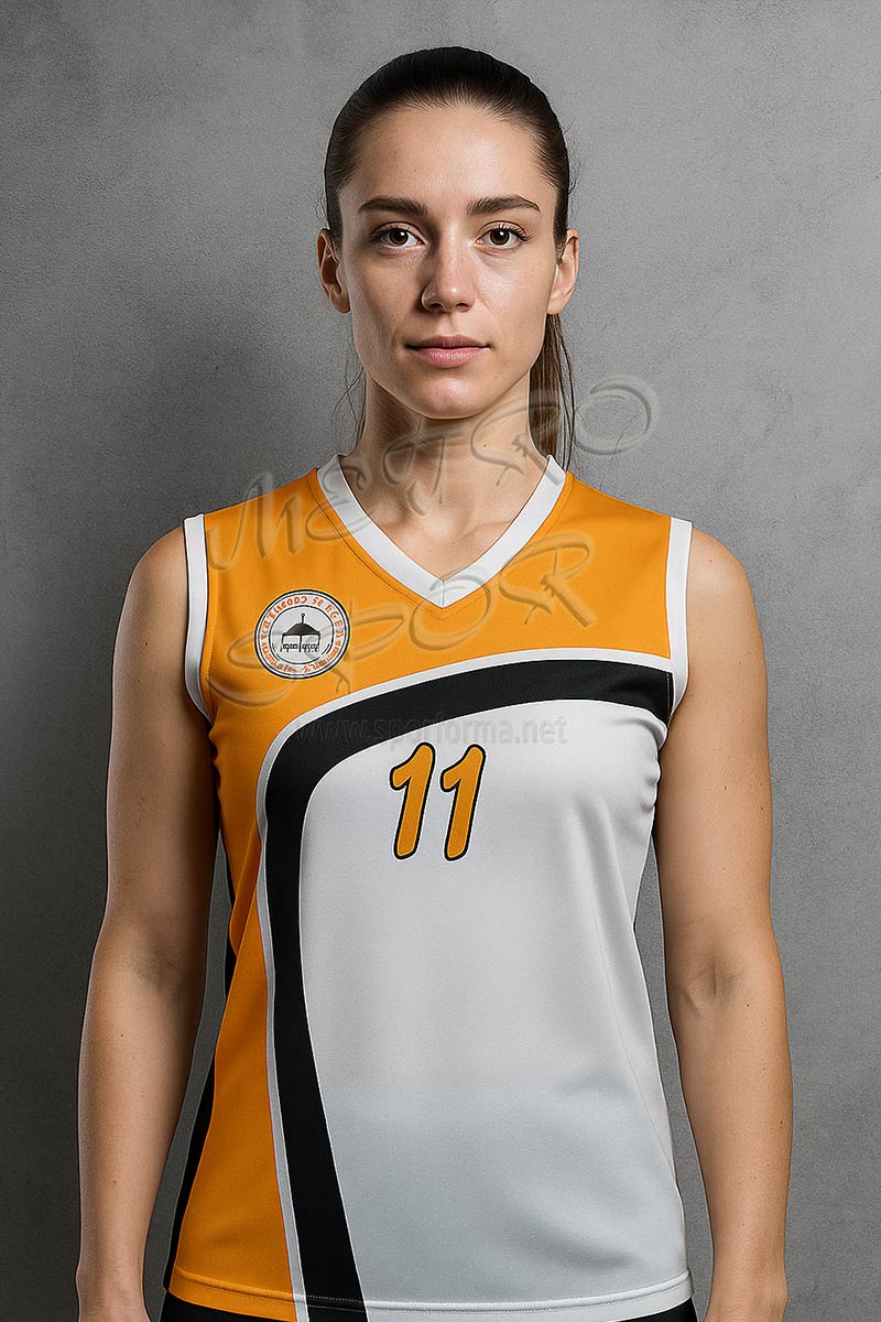 koyu sarı beyaz kadın voleybol forması