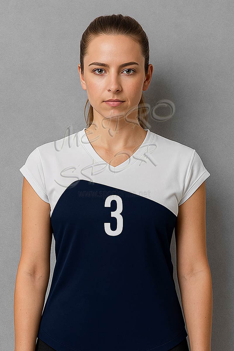lacivert beyaz parçalı kadın voleybol forması
