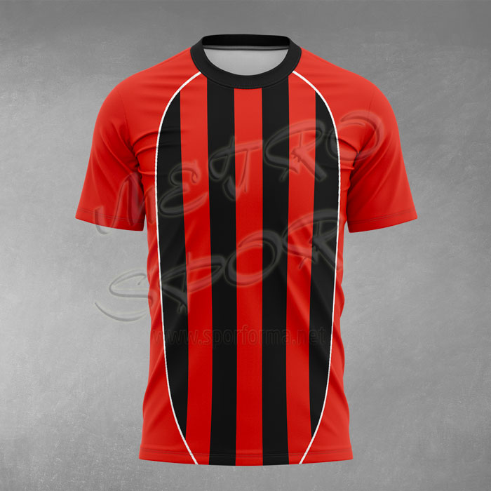 kırmızı siyah çubuklu Milan 1 Çubuklu Futbol Forması