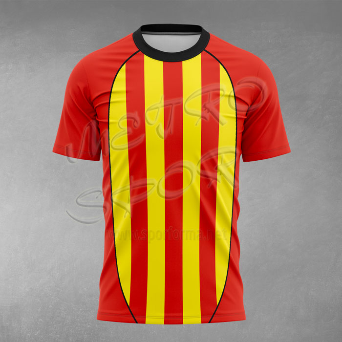 sarı kırmızı Milan 5 Çubuklu Futbol Forması