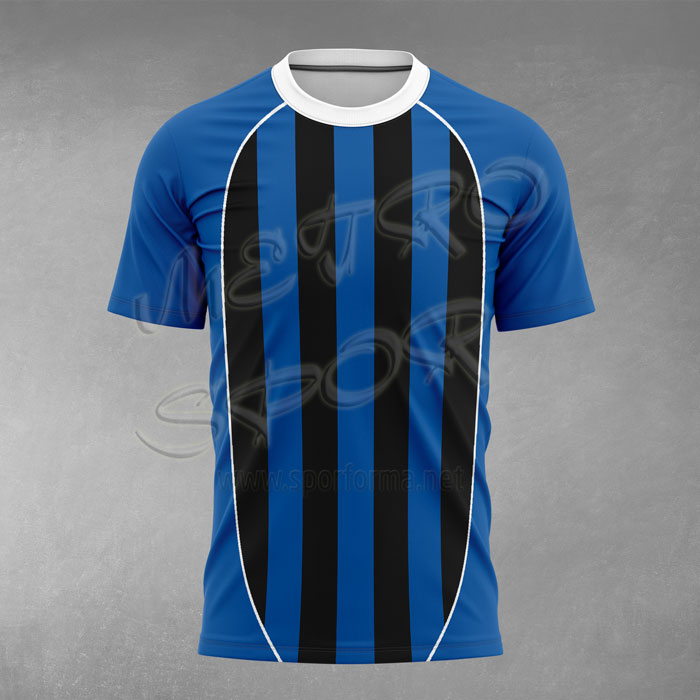 mavi siyah Milan 6 Çubuklu Futbol Forması